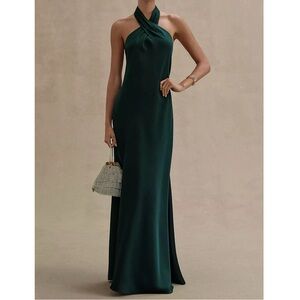 ⚡️BHLDN Ruby Twist Halter Satin Gown in Dark Emerald